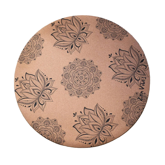Zenvibes Premium Round Cork Yoga Mat – Sacred Lotus 135cms