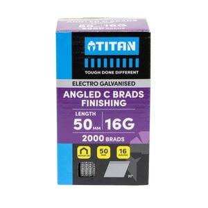 Titan 50 x 1.6mm Electro Galvanised 20 Angled Collated Nail C Brads - 2000 Pack