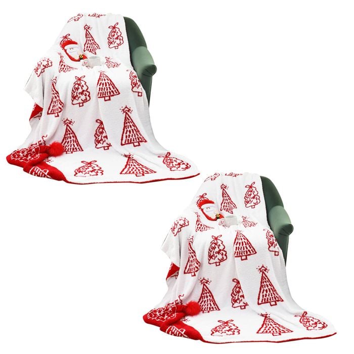 SOGA 2X 130x180cm Red Christmas Tree Throw Blanket
