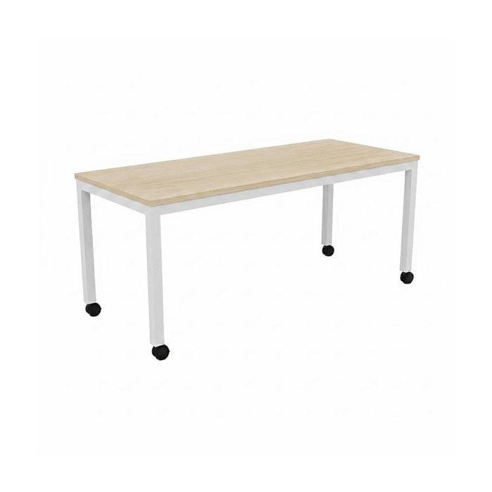 Olg Axis Mobile Table White Frame Nordic Maple Top L1200mm X W600mm