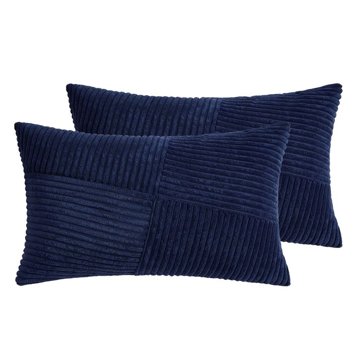 Gioia Casa Corduroy Cushion Covers - Soft Velvet with Windmill Pattern & Hidden Zipper - Navy Blue, 30cm x 50cm (Twin Pack)