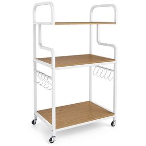 Costway 3Tier Rolling Printer Microwave Stand Cart Shelf 10Hook Natural