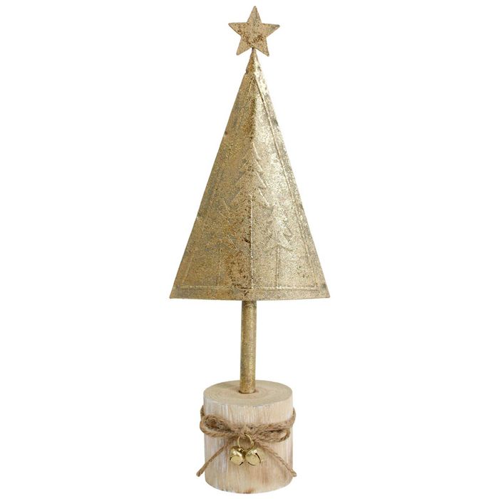 LVD Metal/Wood Xmas Tree w/ Star Christmas Holiday Decoration 9x25cm Gold