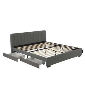 Bellos Living Faux Leather Bed With 4 Storage Drawers In Grey Double