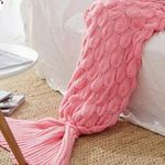 CottonMore Knitted Mermaid Tail Blanket Home Decor Acrylic Throw Rug 195cmx90cm-Pink