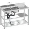 stainless steel  double sink freestanding 120 x 50 x 80 cm with left hand sink bowl