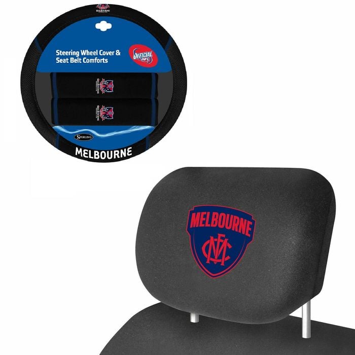 Melbourne Demons Official Afl Steering Wheel Cover And Headrest Cover Combo