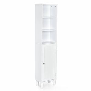 Costway Standing Storage Bathroom Tall Cabinet 3-Tier Adjustable Shelves-White
