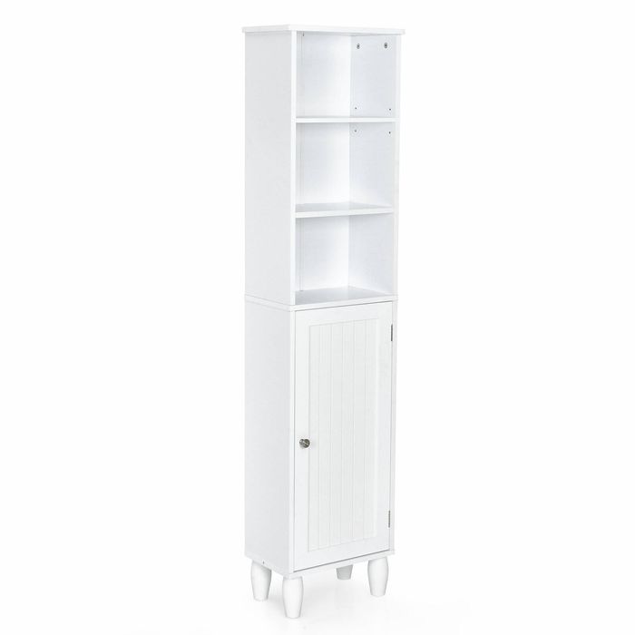 Costway Standing Storage Bathroom Tall Cabinet 3-Tier Adjustable Shelves-White