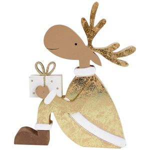 LVD Wooden Gifting Reindeer Christmas Holiday Decoration Medium Gold/Brown