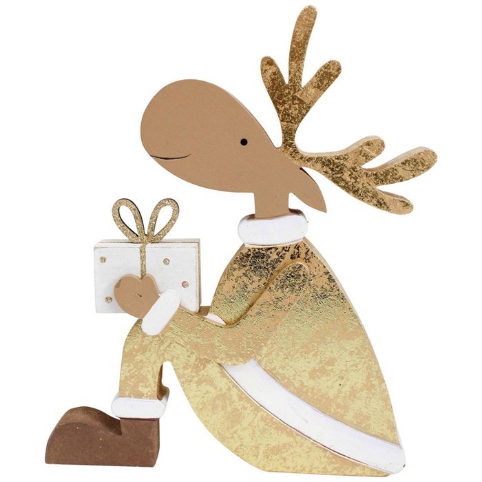 LVD Wooden Gifting Reindeer Christmas Holiday Decoration Medium Gold/Brown