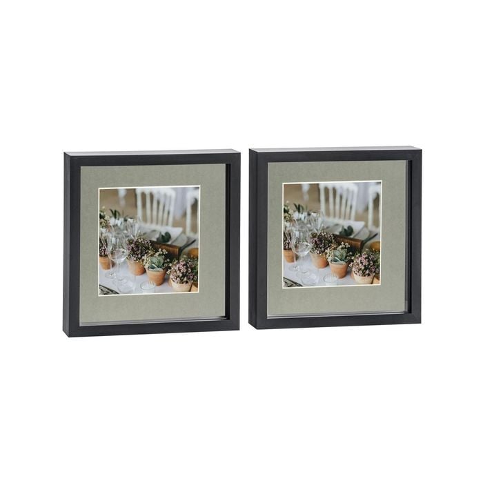 Nicola Spring 10" x 10" Black 3D Box Photo Frames - 6" x 6" Mount - Pack of 2
