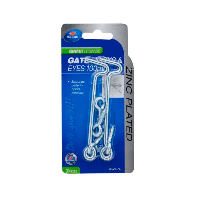 Zenith 100mm Zinc Plated Gate Hooks And Eyes - 2 Pack
