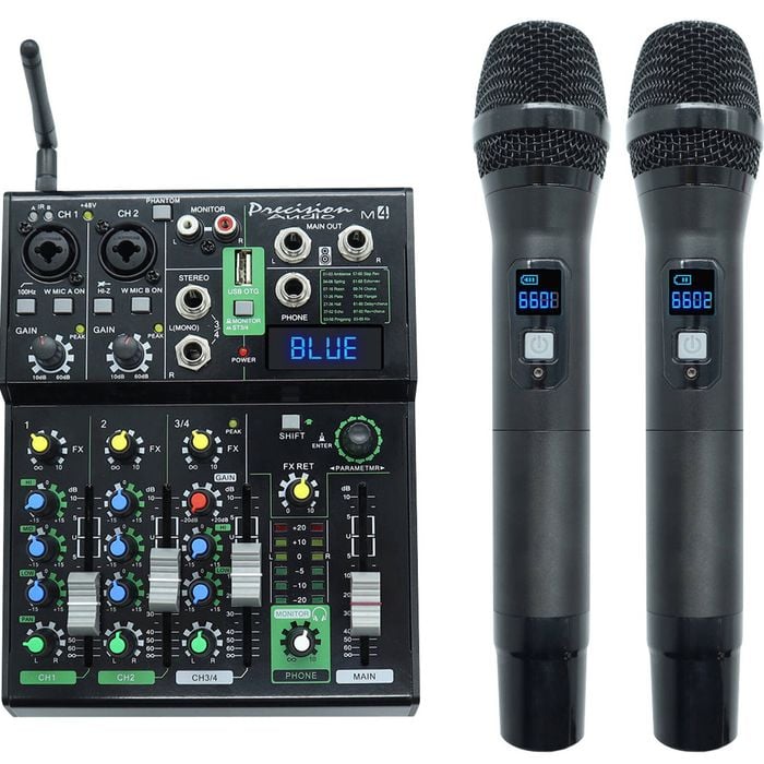 4 Channel Digital Bluetooth Mixer + Dual Wireless Microphones