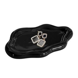 Catzon Ceramic Jewelry Tray For Ring Key Trinket Cloud Shape Small Plate-black