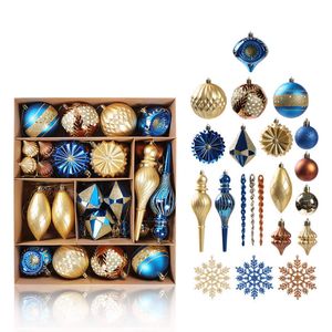 Catzon 70 Pcs Xmas Tree Ornaments Assorted Shapes-Gold Blue