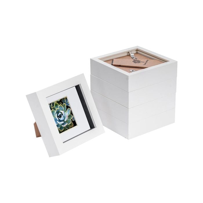 Nicola Spring 5 Piece 4 x 4 3D Shadow Box Photo Frame Set - Craft Display Picture Frame with 2 x 2 Mount - White