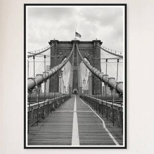 Galrie Timeless Brooklyn Bridge Black and White-Iconic Fine Art Photography Home Decor, Black Frame, A0 84 x 119cm (33 x 47inch)