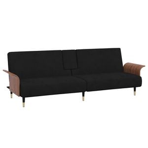 vidaXL Sofa Bed Guest Sleeper Sofa Couch Bed with Cup Holders Black Velvet