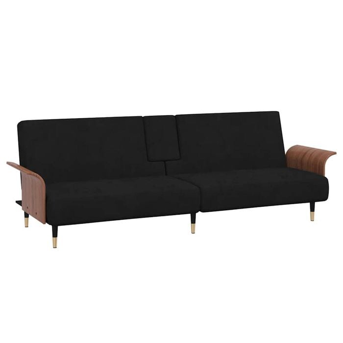 vidaXL Sofa Bed Guest Sleeper Sofa Couch Bed with Cup Holders Black Velvet