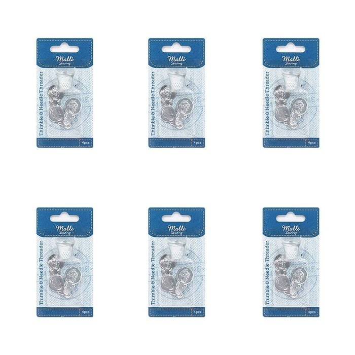 6pk Malli Sewing Metal Finger Thimble & Needle Threader Diy Sewing Kit Silver