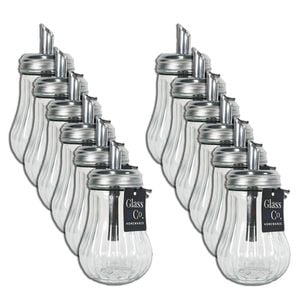 12PK Glass & Co Sugar Pourer Ribbed Jar w/ Metal Lid 200ml Clear/Silver