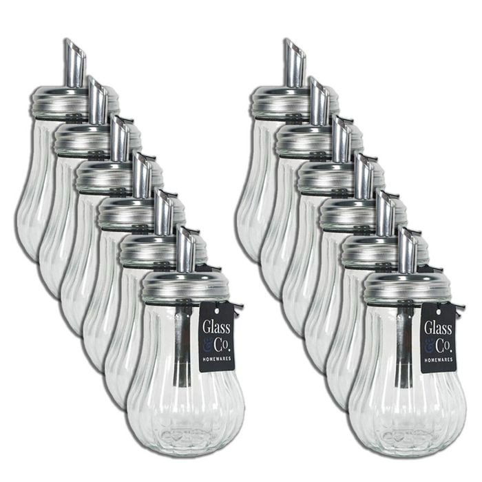 12PK Glass & Co Sugar Pourer Ribbed Jar w/ Metal Lid 200ml Clear/Silver