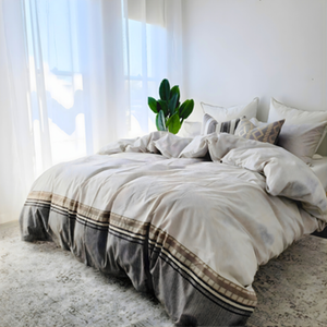 King Single Quilt Cover Set – 100% Cotton – Doona Cover Set (CreamBrownBlack)