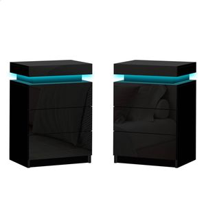 ALFORDSON 2x LED Bedside Table Black