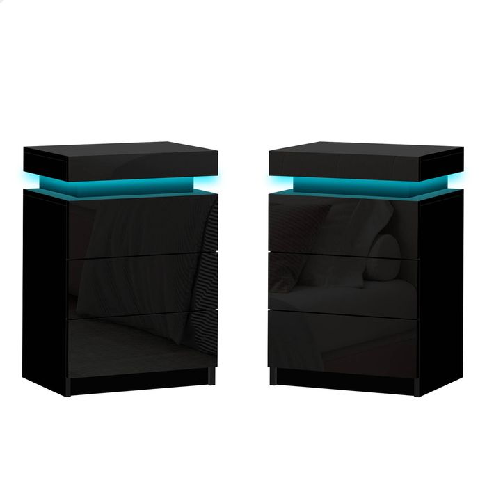 ALFORDSON 2x LED Bedside Table Black