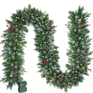 Lifebay 8.86ft/270cm Handmade Christmas Garland with Red Berry Branches