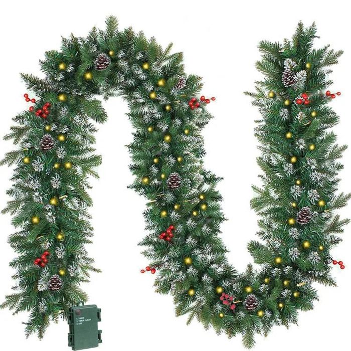 Lifebay 8.86ft/270cm Handmade Christmas Garland with Red Berry Branches