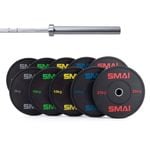 SMAI 170kg HD Bumper Plate Set Inc 20kg Barbell - Black