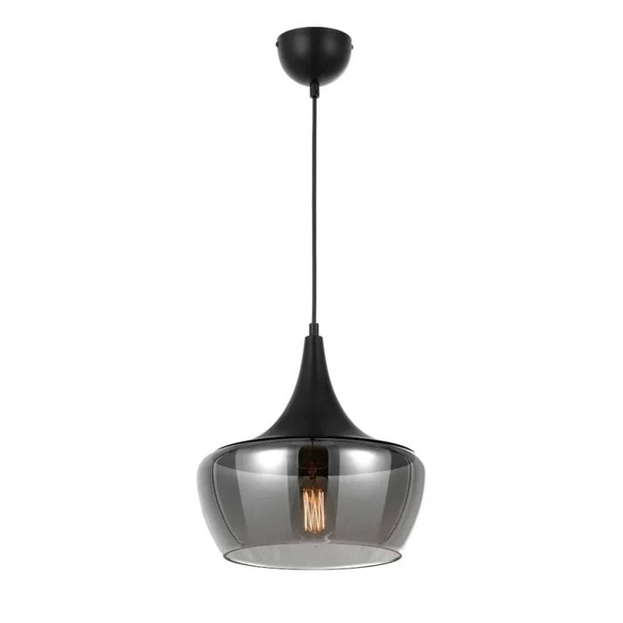 Telbix Landy Vintage Pendant Hanging Lamp Light Glass Black Smoke