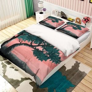 3D Pink Sky Tree 101 Bed Pillowcases Quilt Queen Size