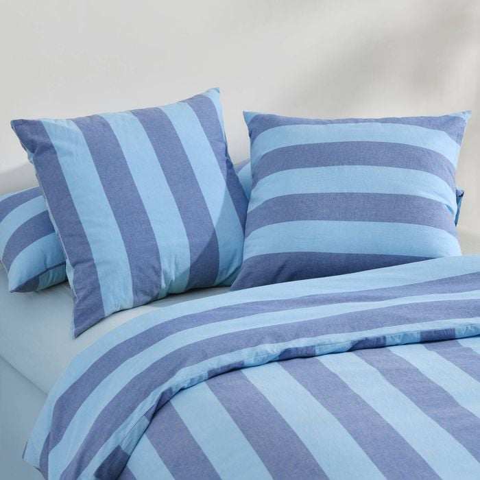 Dreamaker Bowie Washed Cotton Yarn Dyed Stripe European Pillowcase Blue Twin Pack