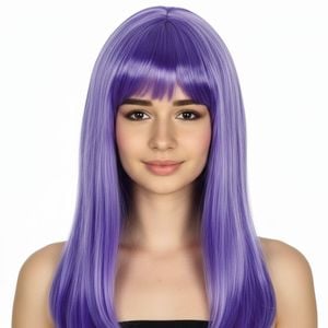 LONG WIG Straight Party Hair Costume Fringe Cosplay Fancy Dress 70cm Womens - Purple (22456) - Purple (22456)