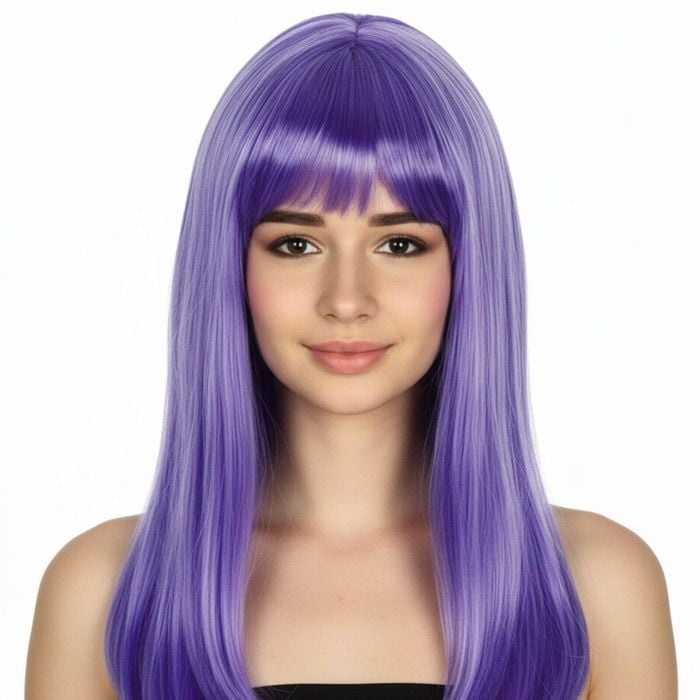 LONG WIG Straight Party Hair Costume Fringe Cosplay Fancy Dress 70cm Womens - Purple (22456) - Purple (22456)