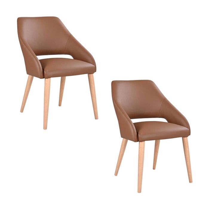 Rikko 2pc Set Genuine Leather Dining Chair Cognac Brown