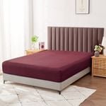 LINENOVA Premium Cotton Blend Deep Pocket Fitted Sheet - Double, Burgundy