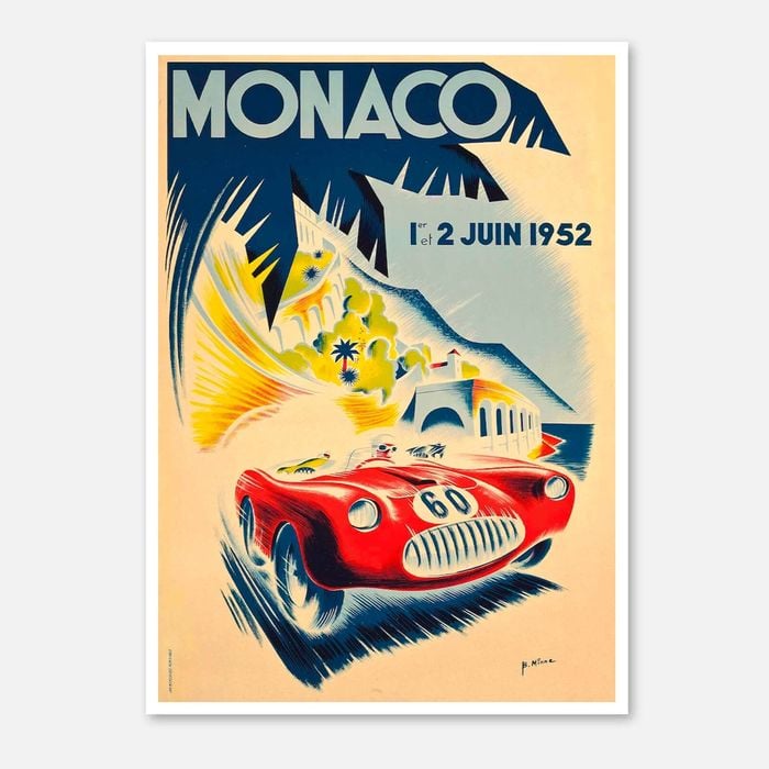 Galrie Vintage 1952 Monaco Grand Prix Art Print by Bernard Minne-Classic Racing Poster, Poster Only, A0 84 x 119cm (33 X 47inch)