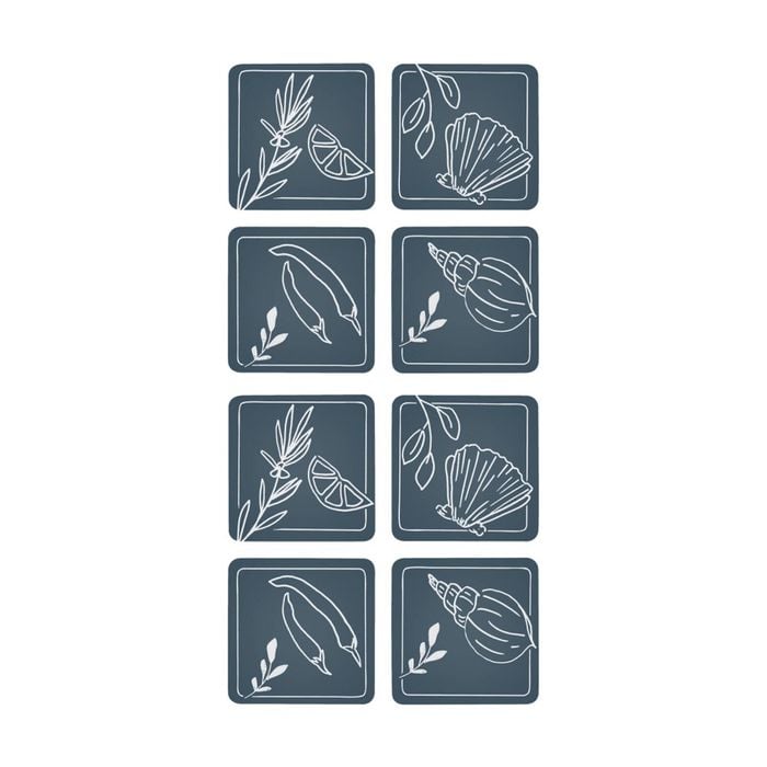 2x 4pc Ecology Ocean Feast Inspired Rectagle Coasters Dark Blue/white 10cm