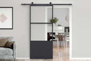 Knockdown Steel and Glass Barn Door Bundle