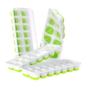 Catzon 4 Pcs Ice Cube Trays with Lid Stackable for Baby Food Coffee-Green