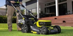 person mowing the lawn