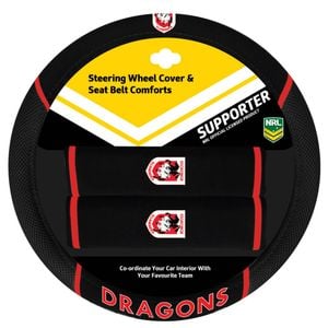 St George Dragons Official Nrl Steering Wheel Cover And Seat Belt Cover Set
