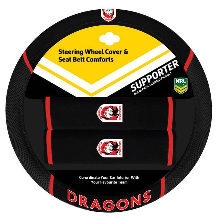 St George Dragons Official Nrl Steering Wheel Cover And Seat Belt Cover Set