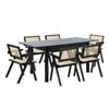 Oikiture 7pc Extenable Dining Table and Chairs Wooden Dining Set Ratten Black