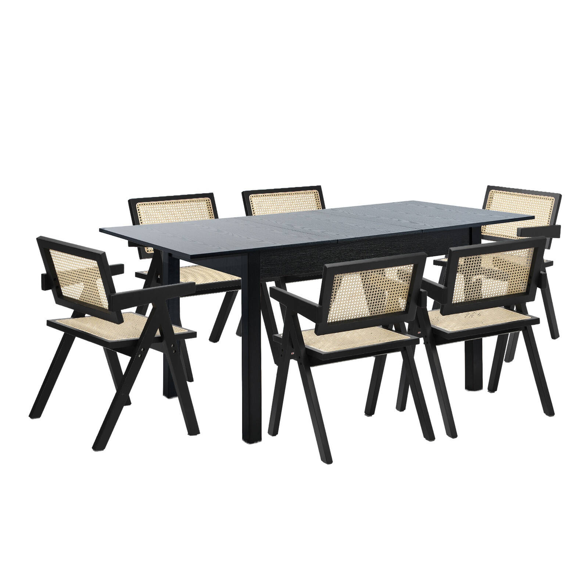 Oikiture 7pc Extenable Dining Table and Chairs Wooden Dining Set Ratten ...