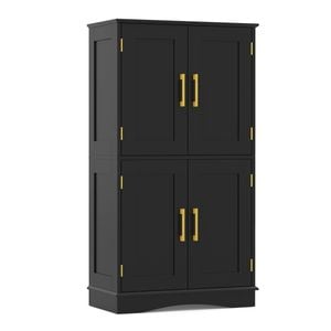 Costway 110 Cm Floor Storage Cabinet Cupboard Black